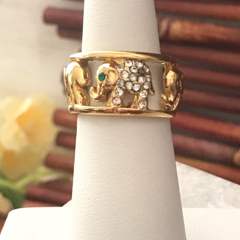 Elephant Band Pave Gold Tone Ring Size 5